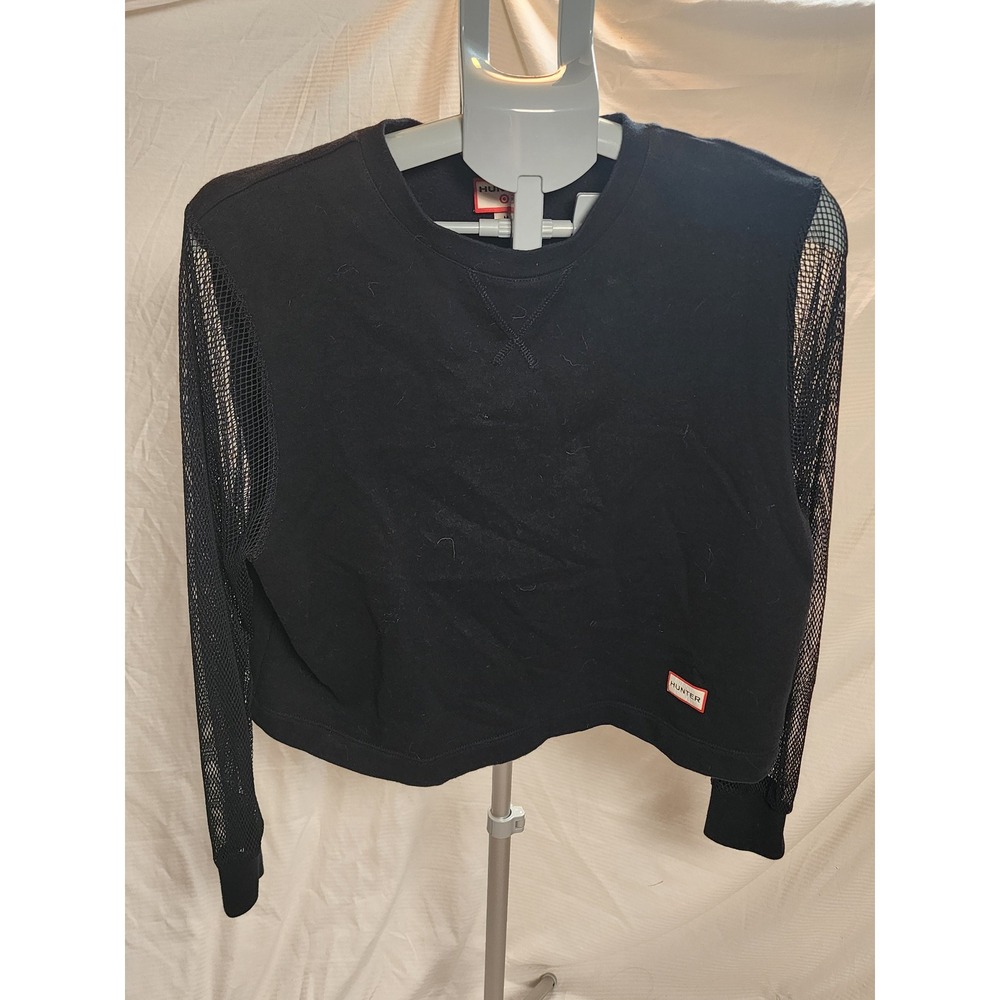 Hunter for Target Black Cropped Mesh Sleeve Pullover Sweatshirt Womens Size M